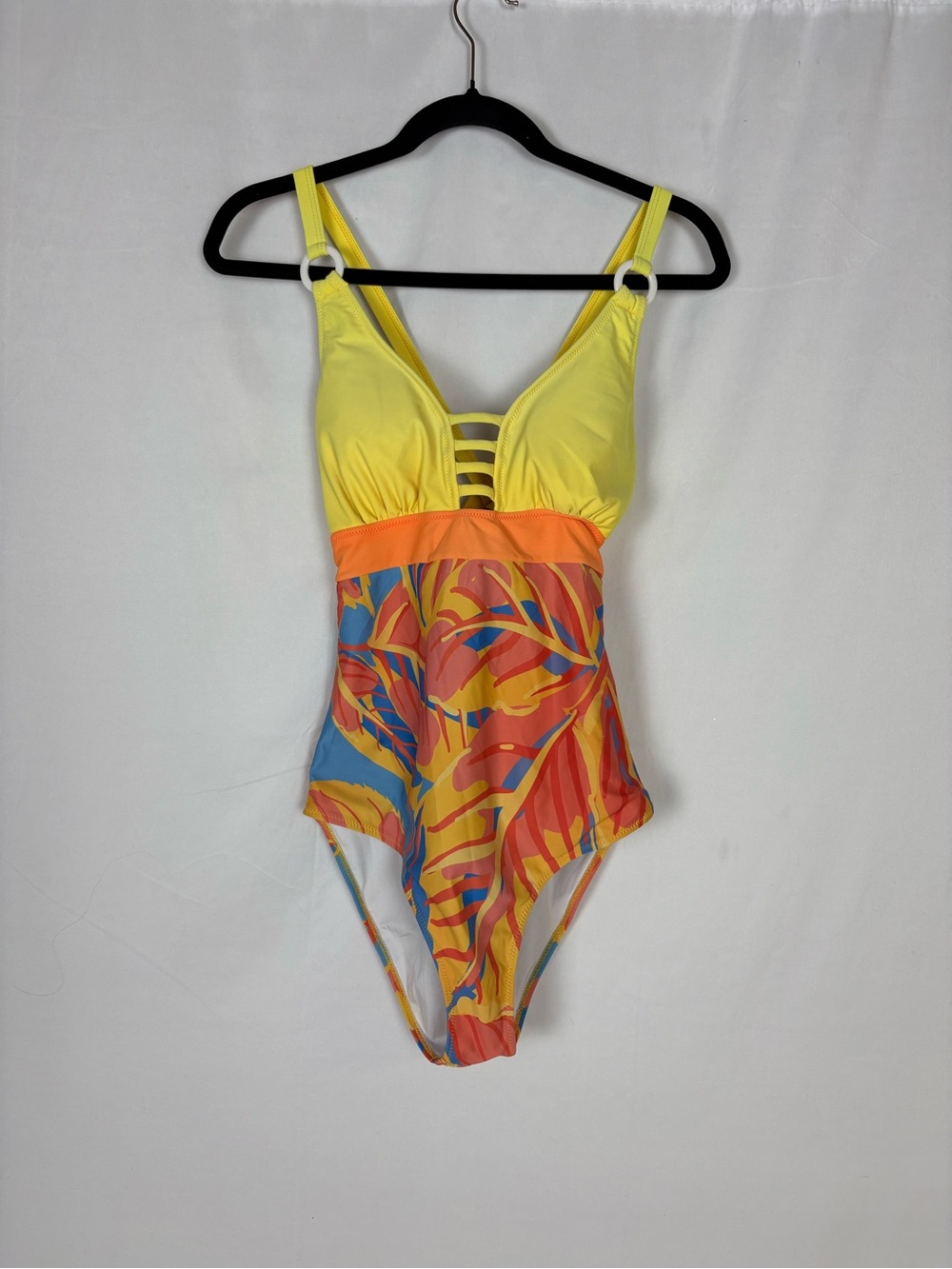 Yellow & Multicolor Strappy One-Piece Swimsuit